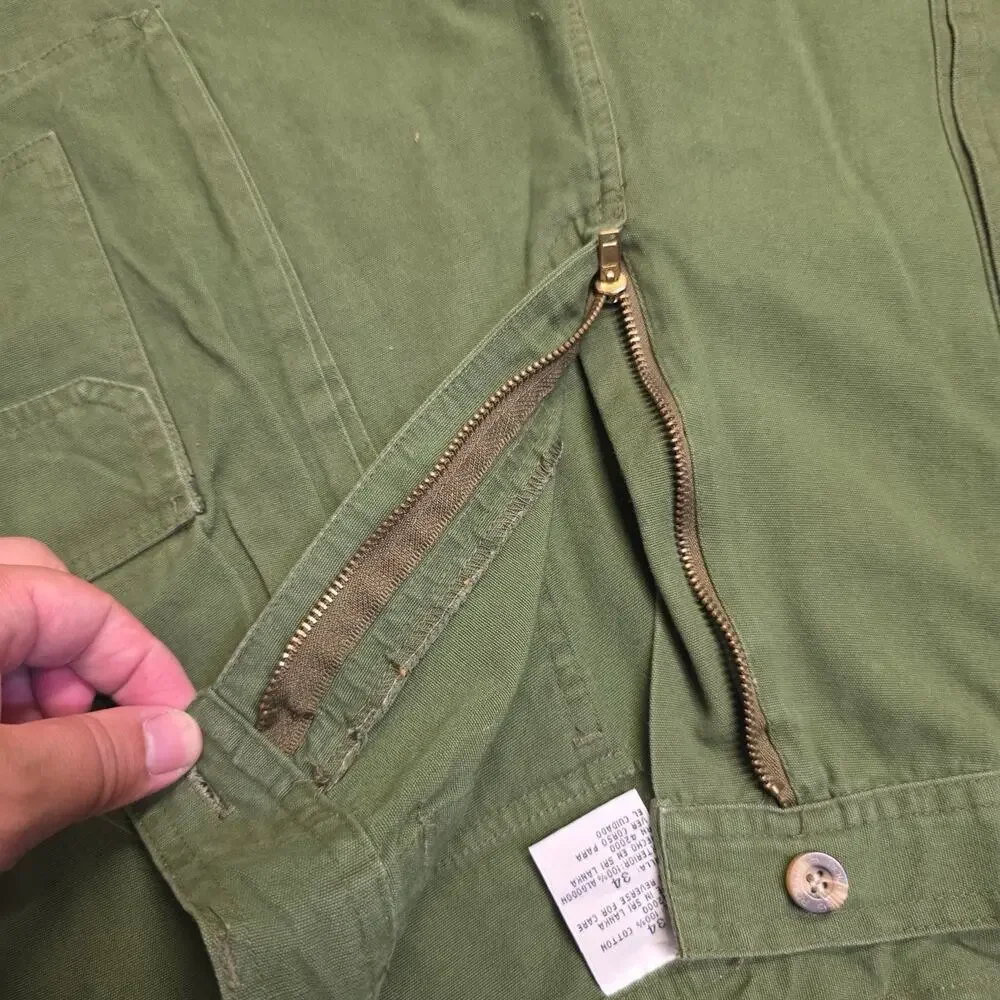 Y2K Indie Sleaze 2000s Route 66 Pleated Cargo Shorts Size 34 Olive Green Cotton